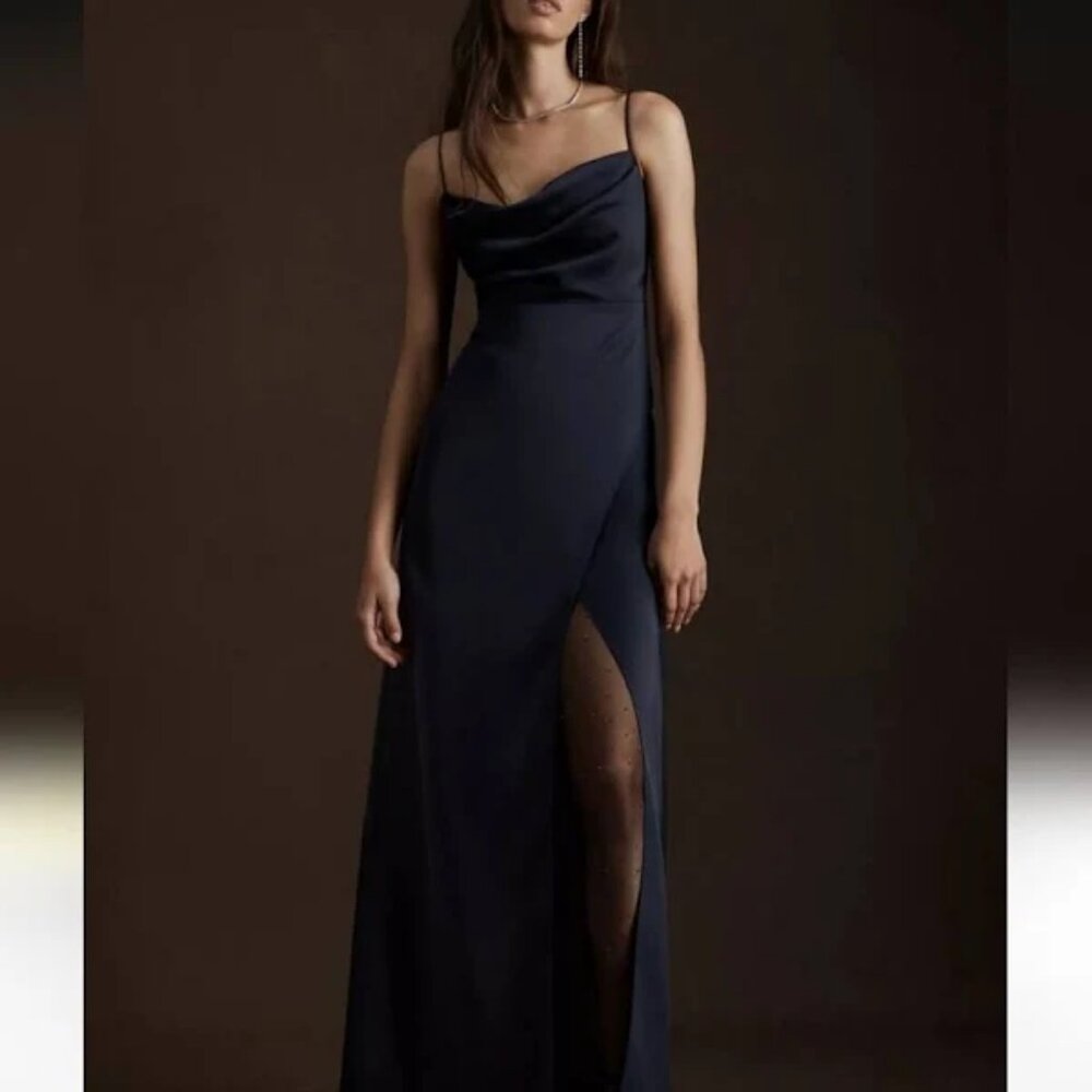 BHLDN Remy Cowl-Neck Faux-Wrap Satin Gown
